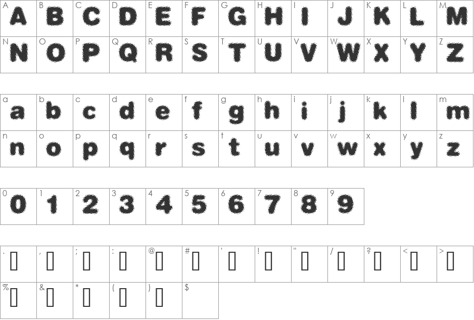 Gaussion font character map preview