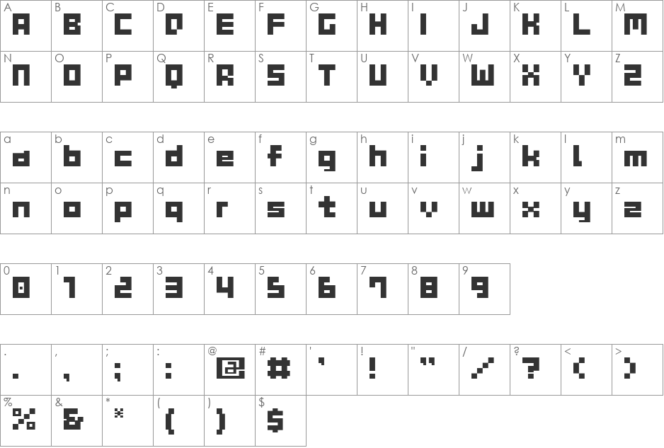 GAU_font_cube_B font character map preview