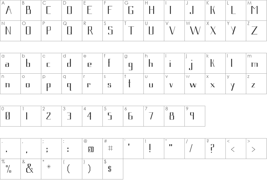 Gavetica font character map preview