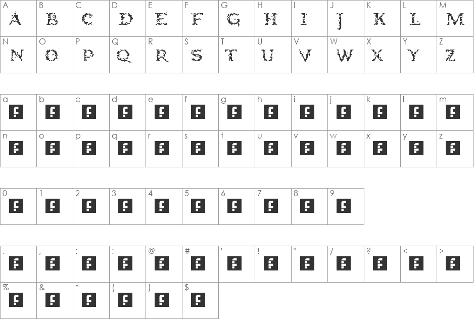 Gawe font character map preview