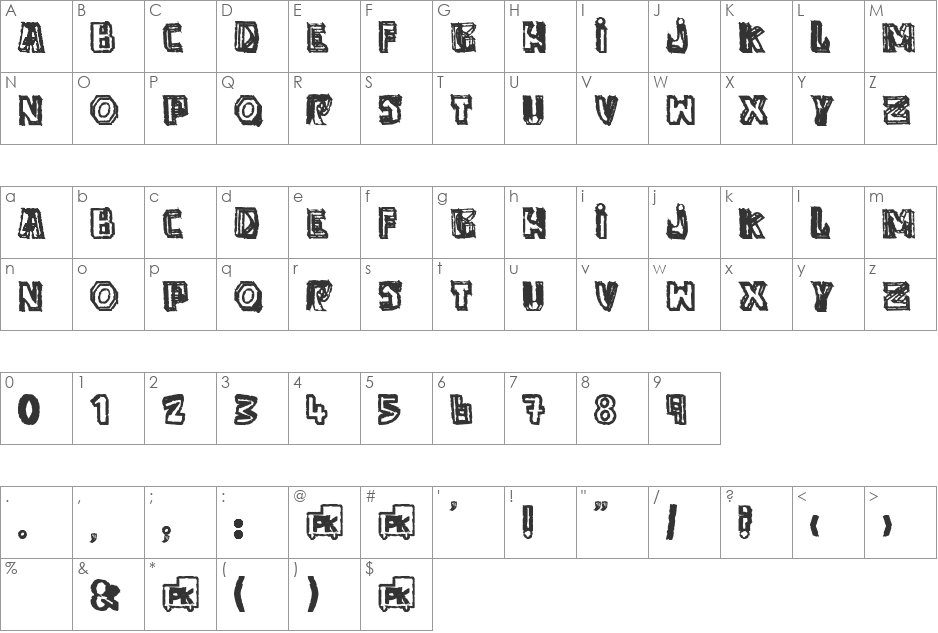 anti folk_pk font character map preview