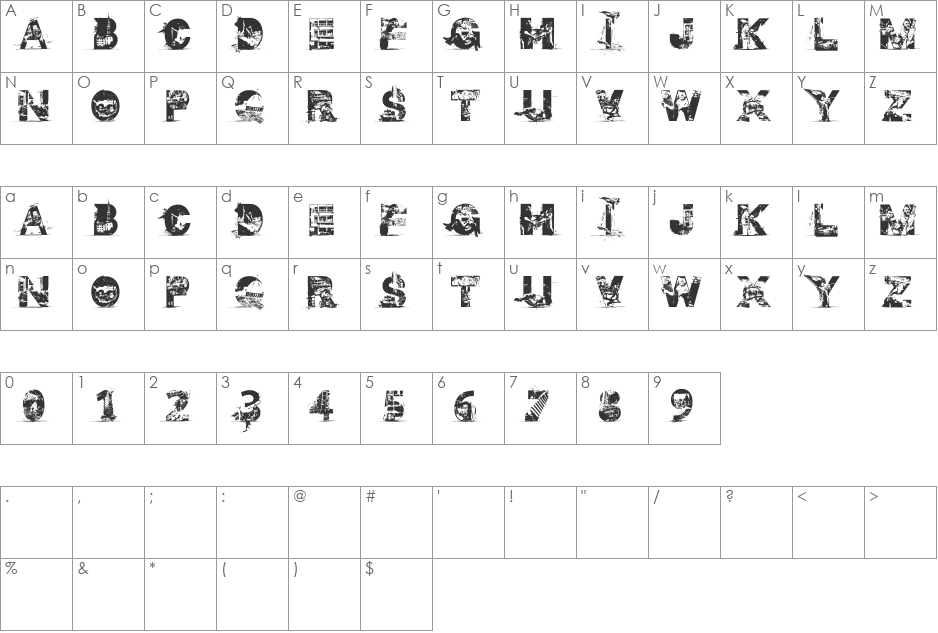 GAZA font character map preview