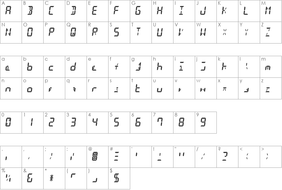 GD-Digit13LED-OTF font character map preview
