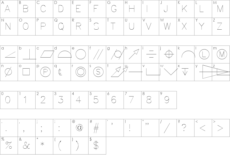 GDT font character map preview