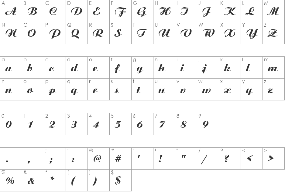 GE Arista font character map preview