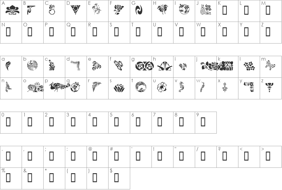GE Art Noveau font character map preview