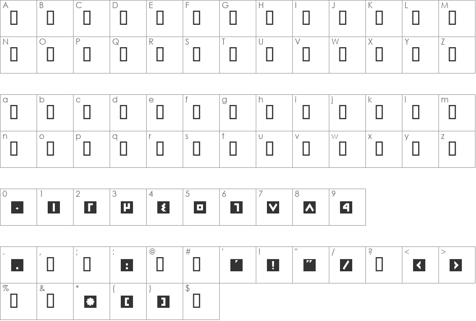 GE Box font character map preview