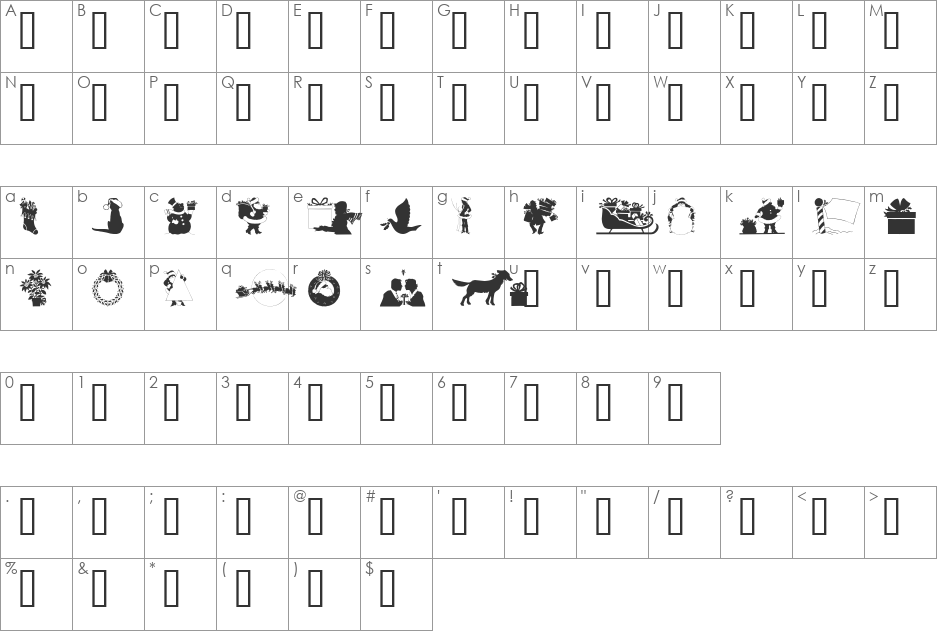 GE Christmas Silhouettes font character map preview