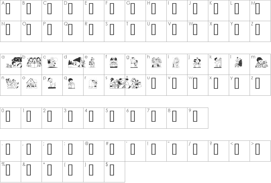 GE Comical Christmas font character map preview