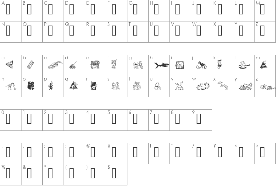 GE Deco Animals font character map preview