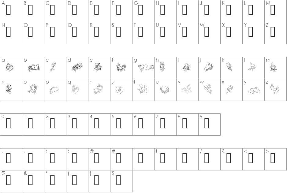 GE Deco Foods font character map preview