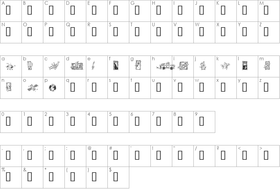 GE Deco Traveler font character map preview