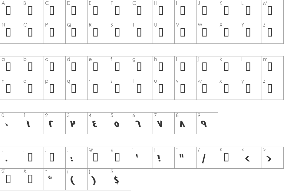 GE East font character map preview