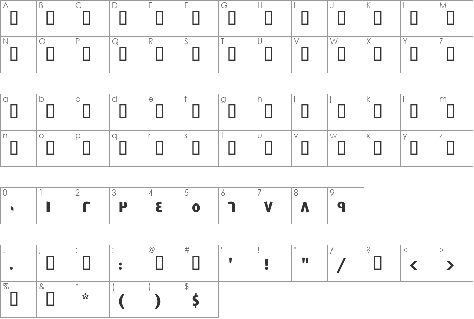 GE East font character map preview