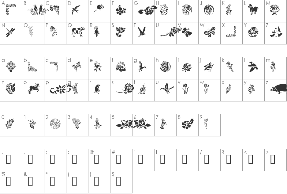 GE Elements of Nature I font character map preview