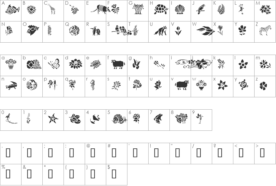 GE Elements of Nature II font character map preview