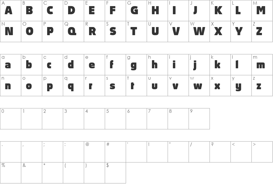 Absolut Pro reduced font character map preview