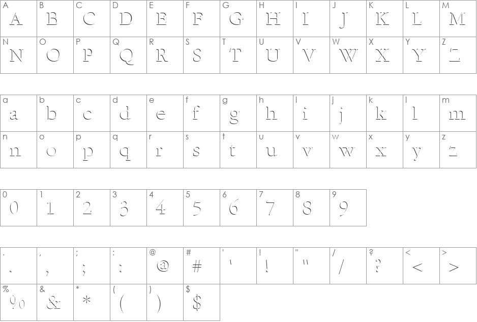 GE Emboss font character map preview