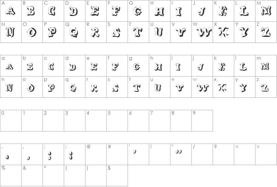 GE Glob font character map preview