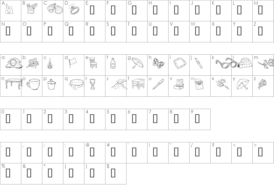 GE Grab Bag I font character map preview