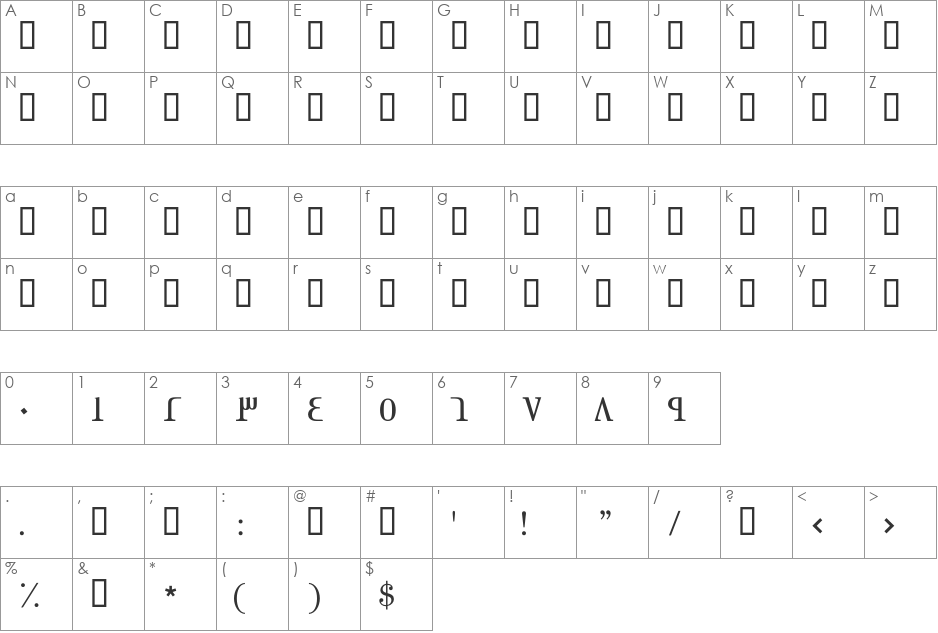 GE Hili font character map preview