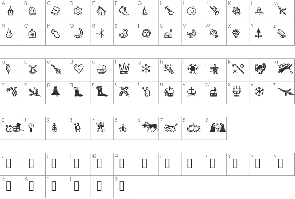 GE Itty Bittys font character map preview