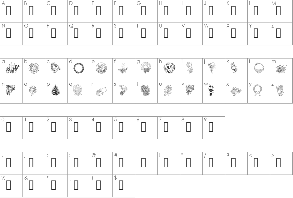 GE Merry Christmas font character map preview
