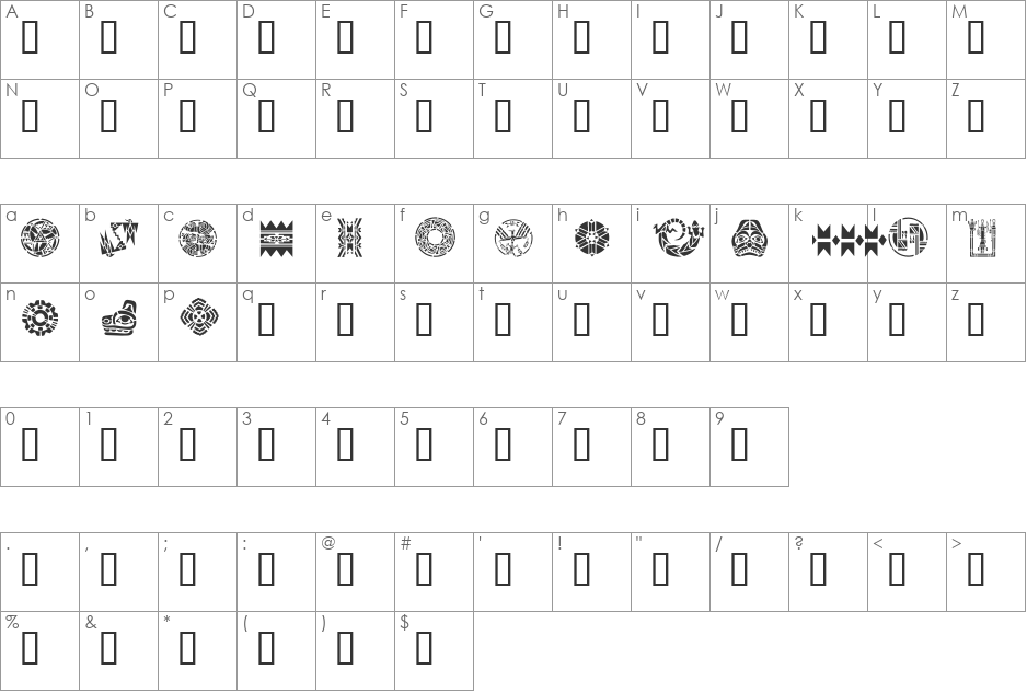 GE Native American Art font character map preview