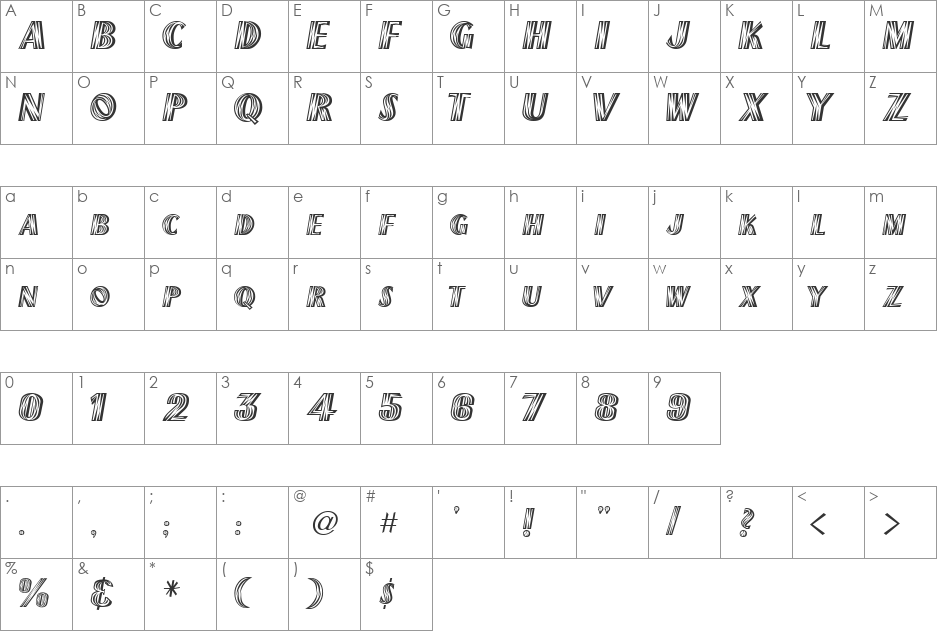 GE Nervous Twitch font character map preview