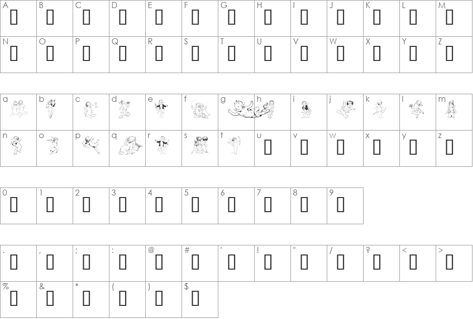 GE Old Fashioned Cherubs font character map preview