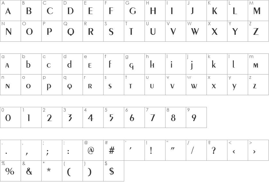 GE Penguin font character map preview
