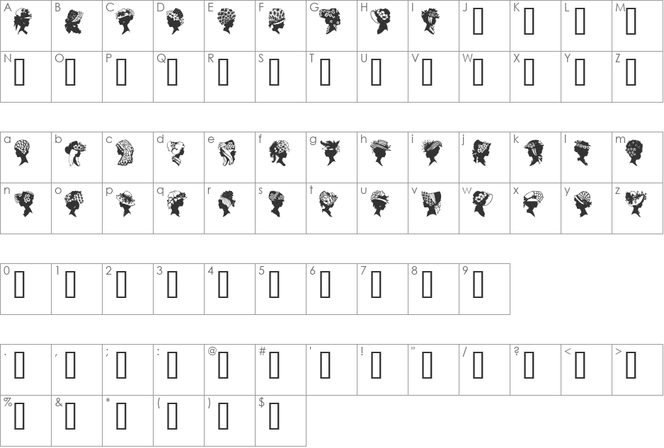 GE Profile Silhouettes font character map preview