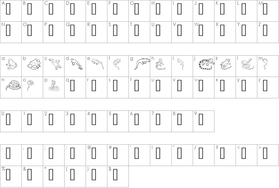 GE Reptibian font character map preview