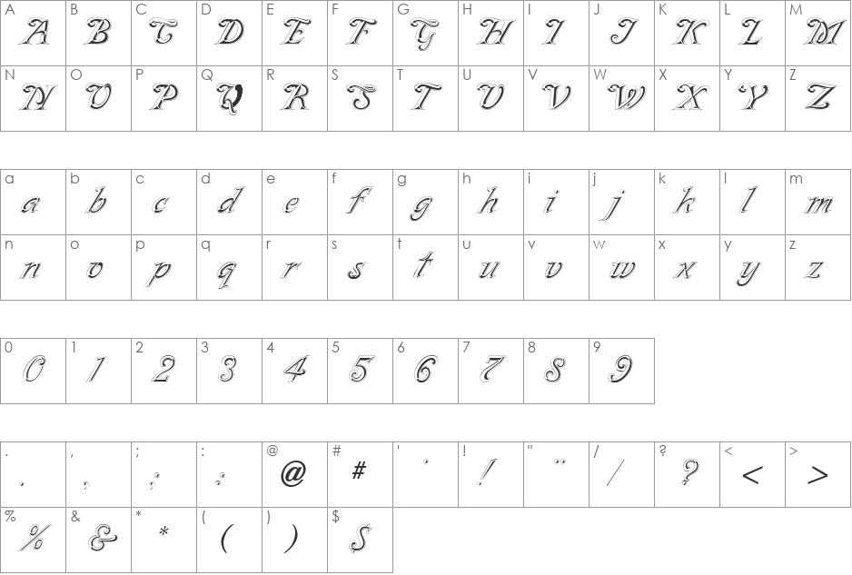 GE Silvette font character map preview