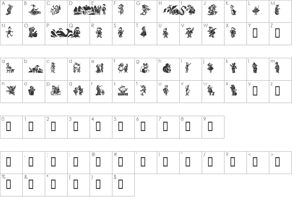 GE Storybook Tales font character map preview