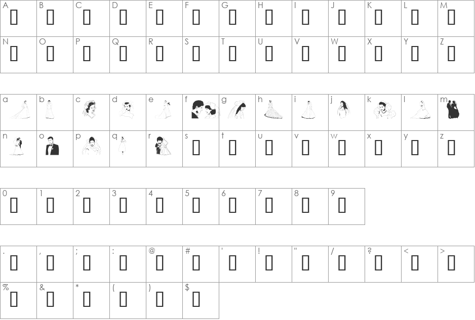 GE The Bride and Groom font character map preview