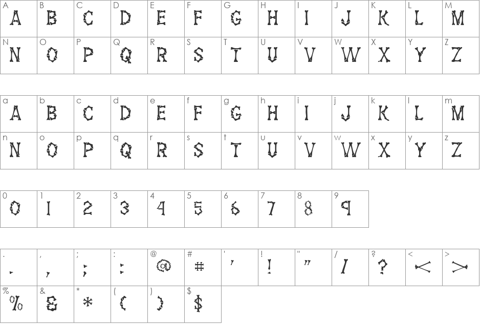 GE Them Bones font character map preview