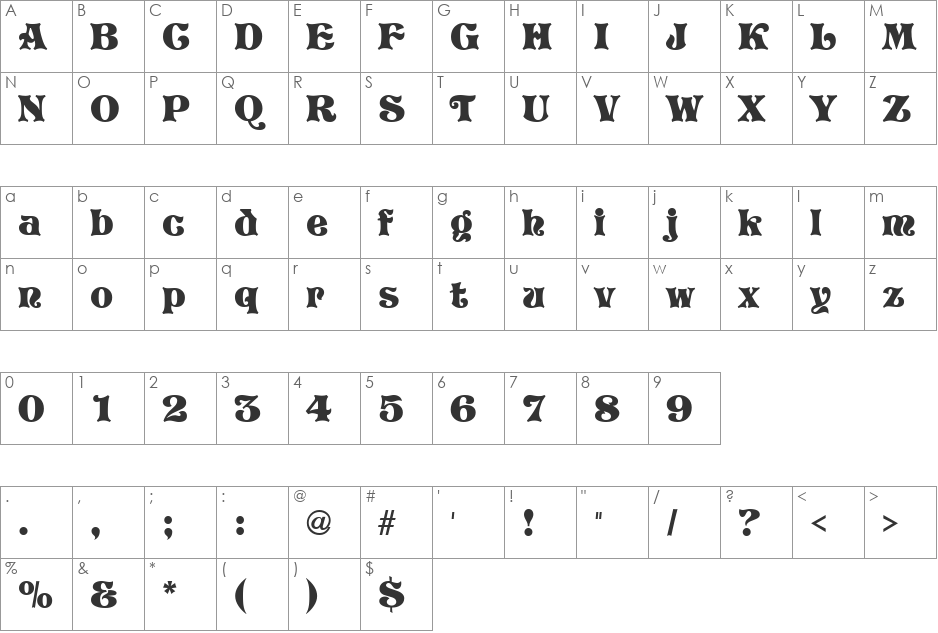 GE Tree Trunk font character map preview