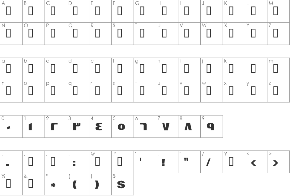 GE Unique font character map preview