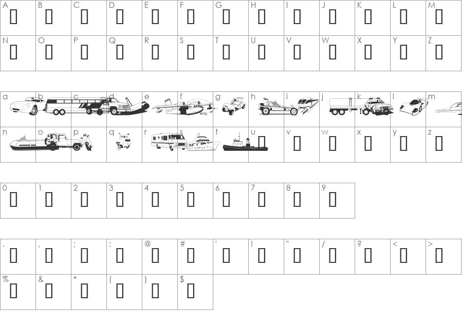 GE Zoom font character map preview