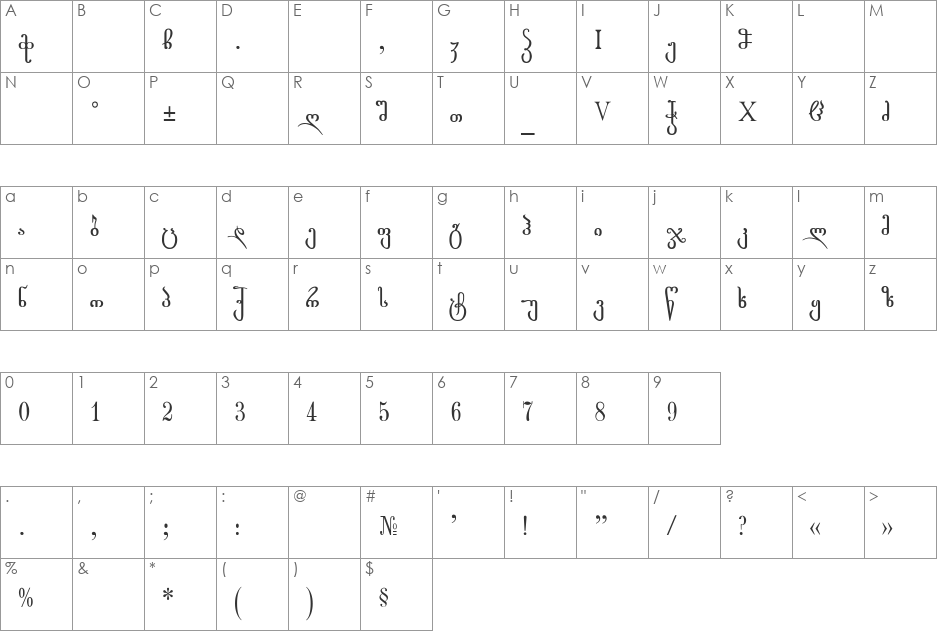 Ge-Rustaveli font character map preview
