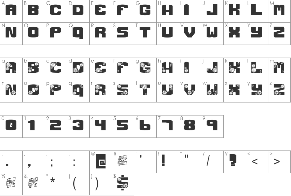 Gear Crank font character map preview