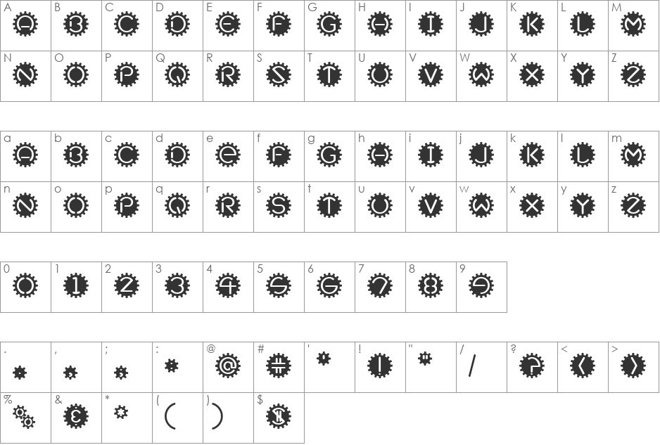 GearBox font character map preview