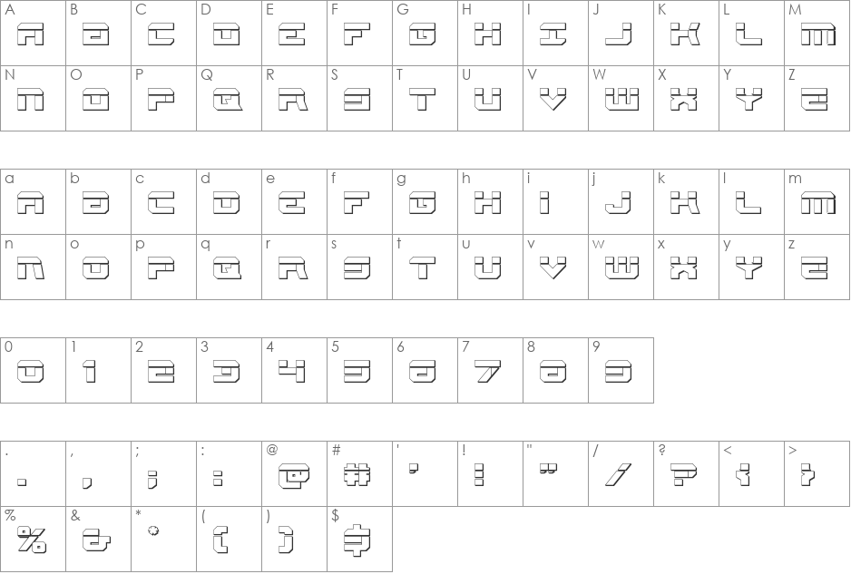 Gearhead Bullet font character map preview