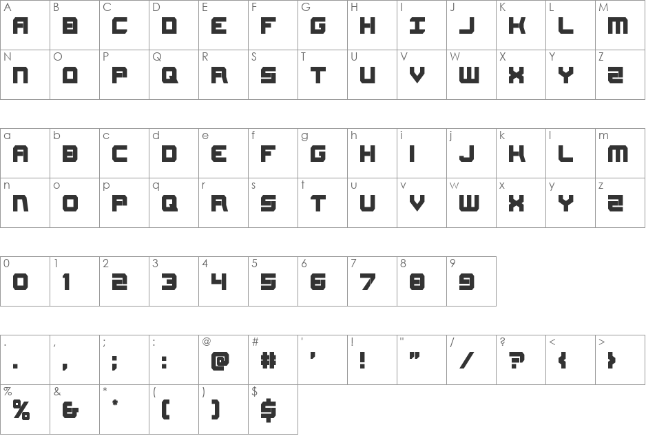 Gearhead Condensed font character map preview