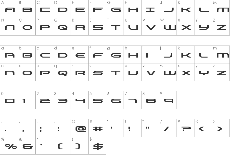 Antietam Extra-Expanded Italic font character map preview