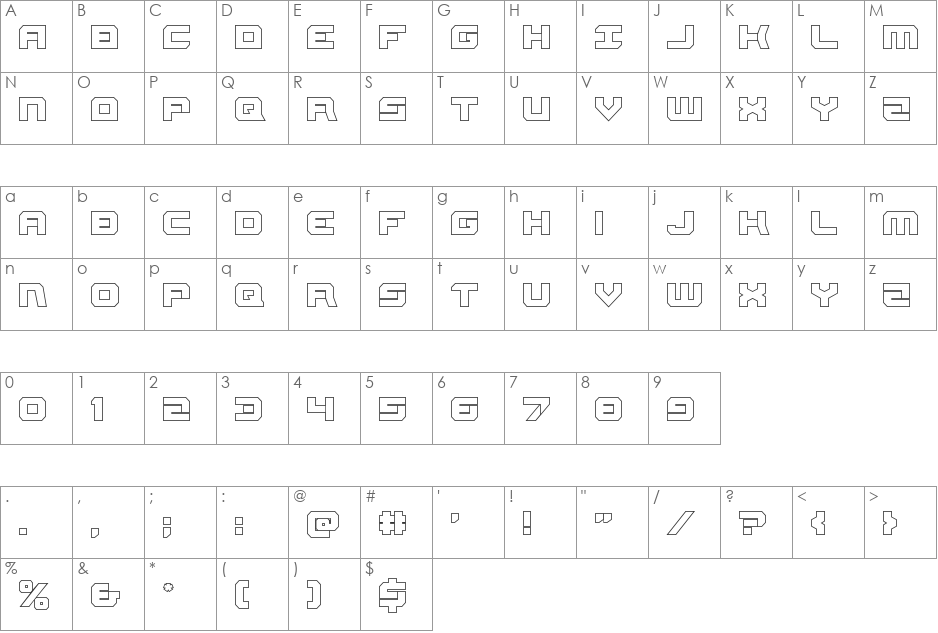 Gearhead Outline font character map preview