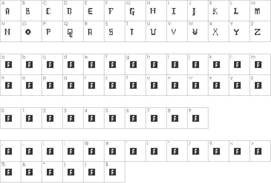 Gears font character map preview
