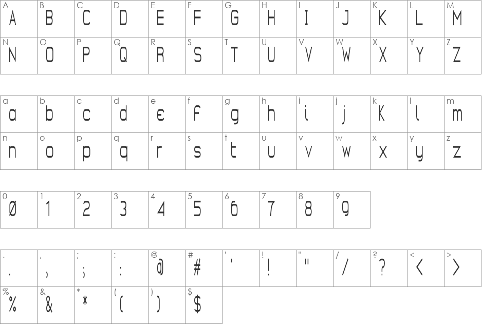 Gearus Condensed font character map preview