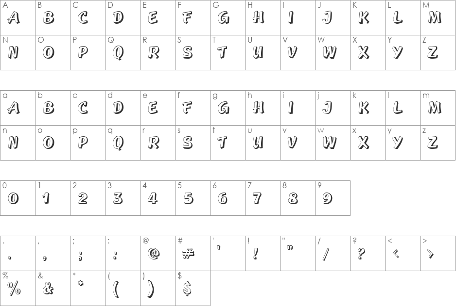 GeckoVertical font character map preview